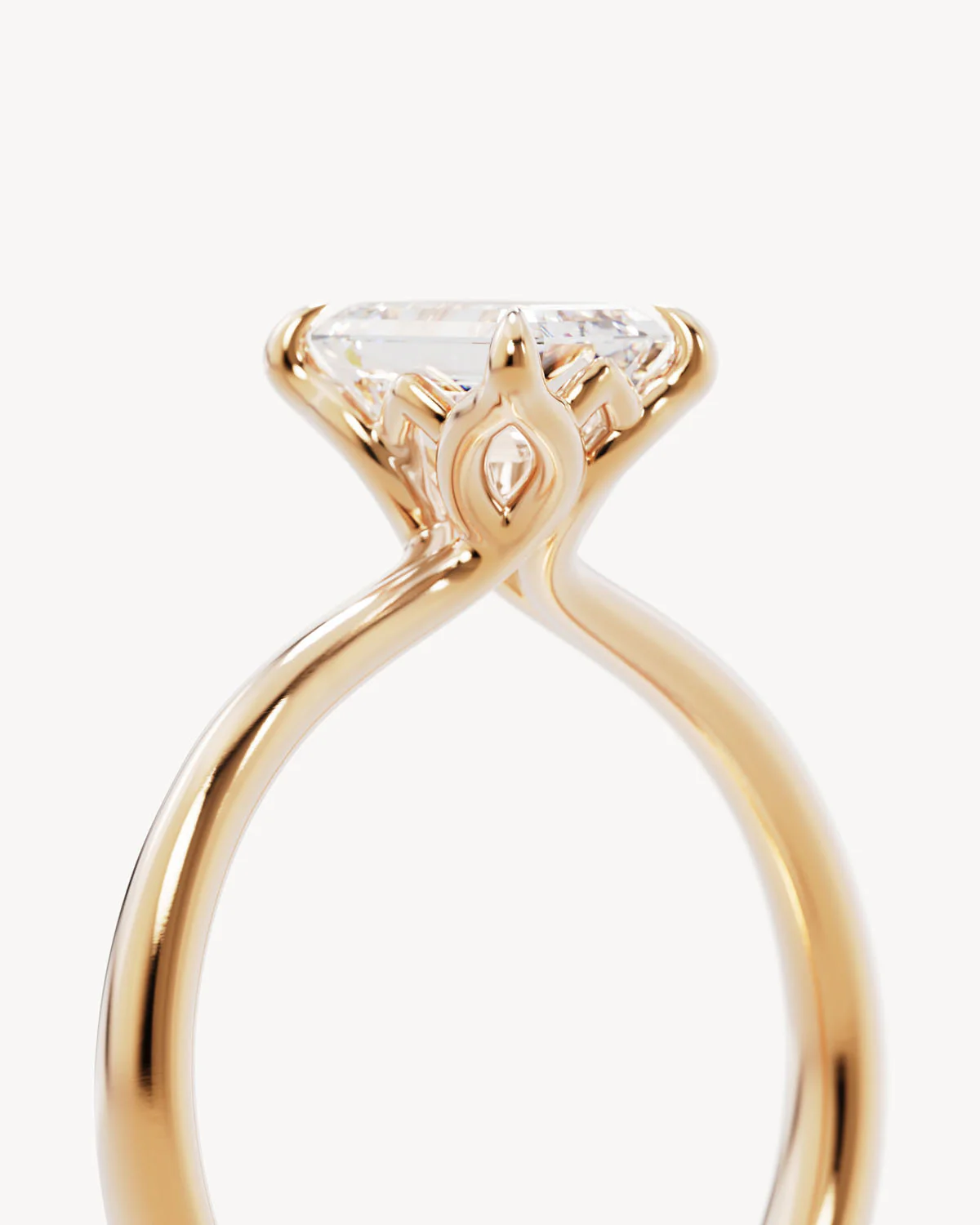 18k Solid Gold Lotus Solitaire Engagement Ring - Emerald - Image 3