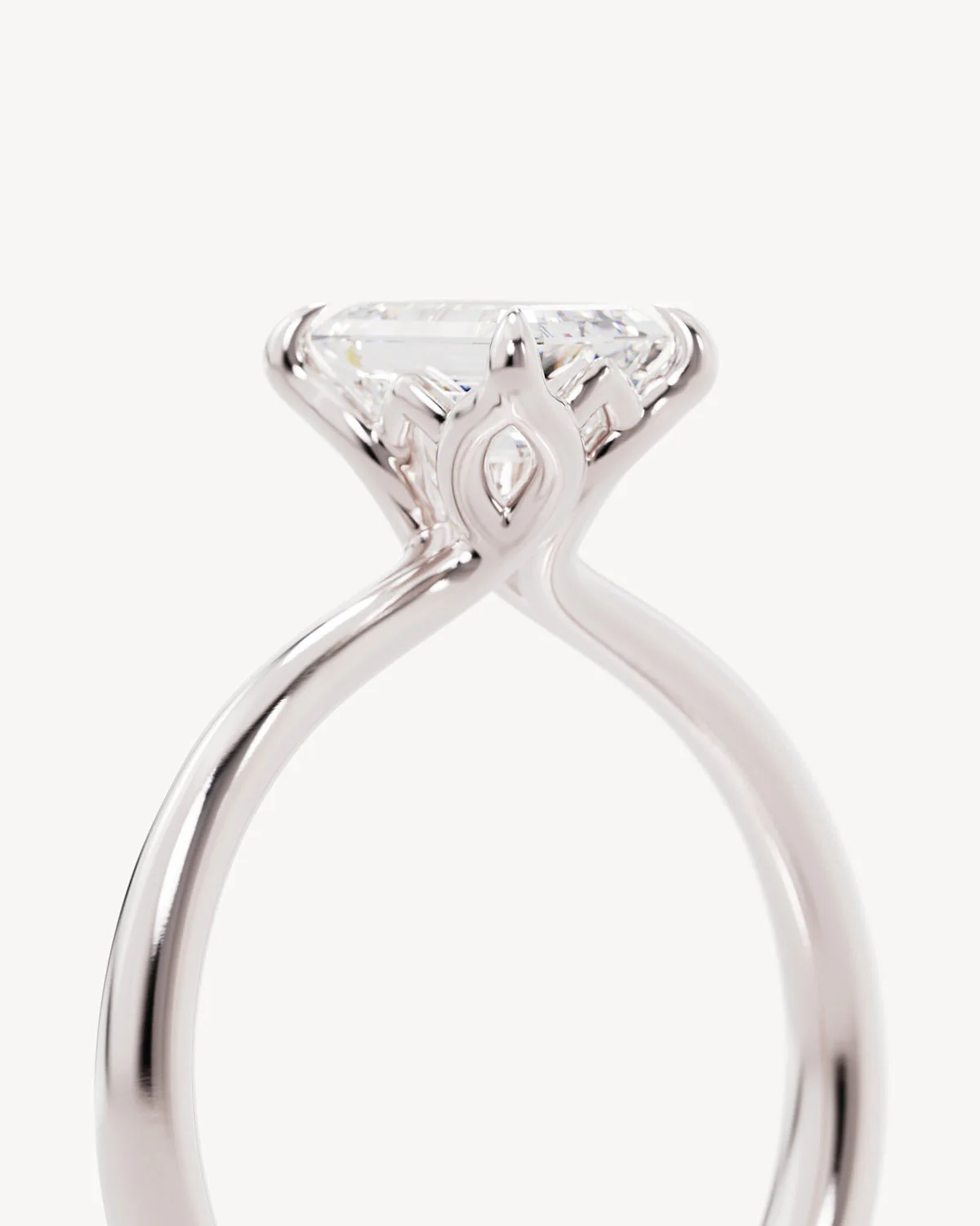 18k Solid White Gold Lotus Solitaire Engagement Ring - Emerald - Image 3