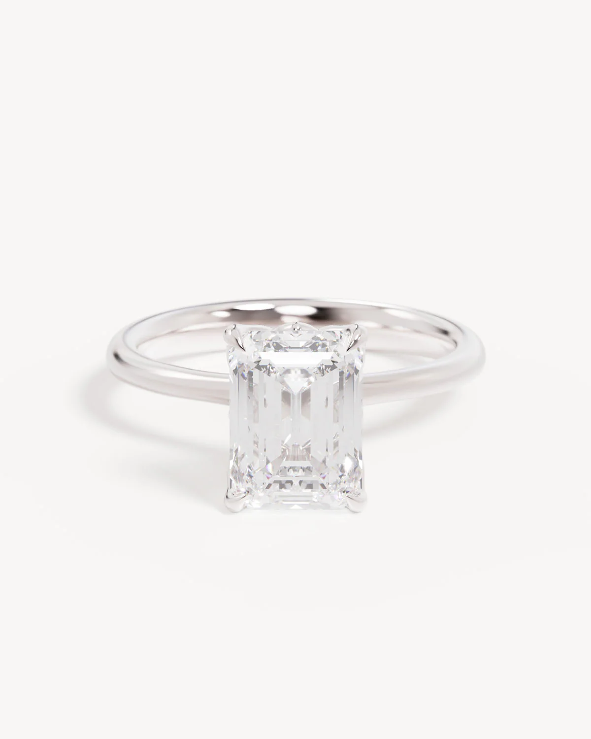 18k Solid White Gold Lotus Solitaire Engagement Ring - Emerald 2.5ct