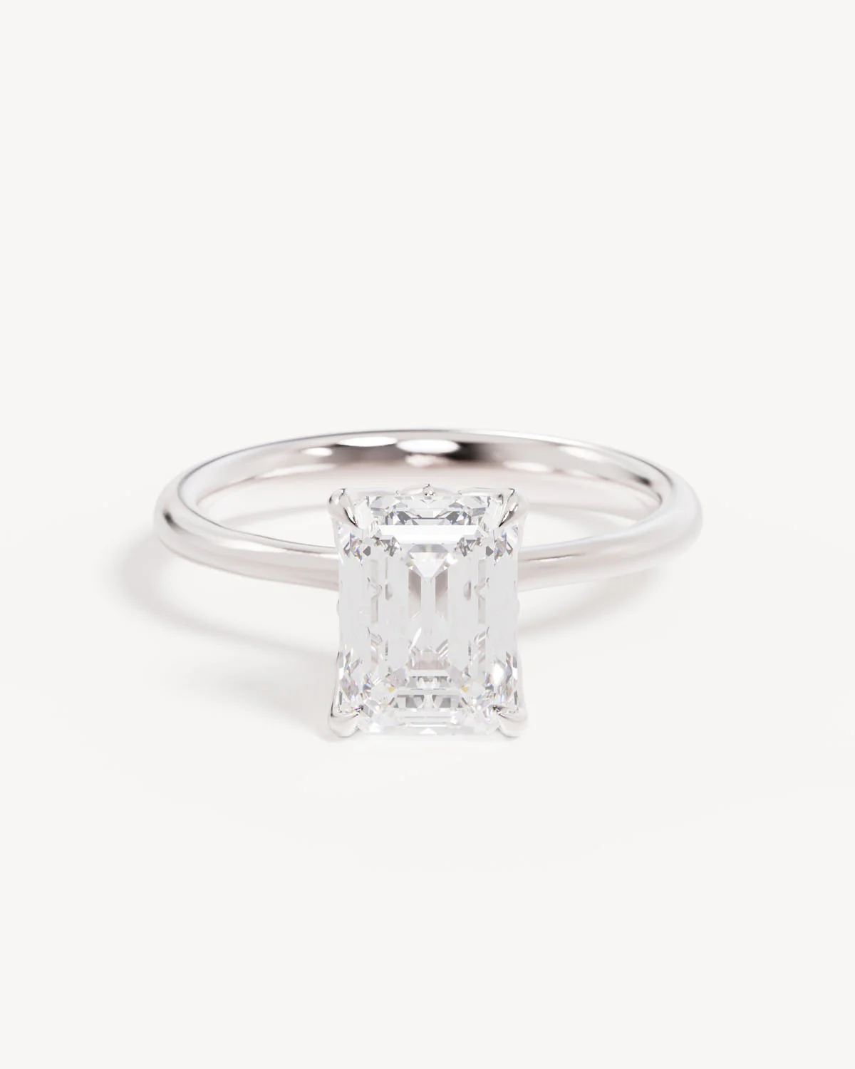 18k Solid White Gold Lotus Solitaire Engagement Ring - Emerald 2ct