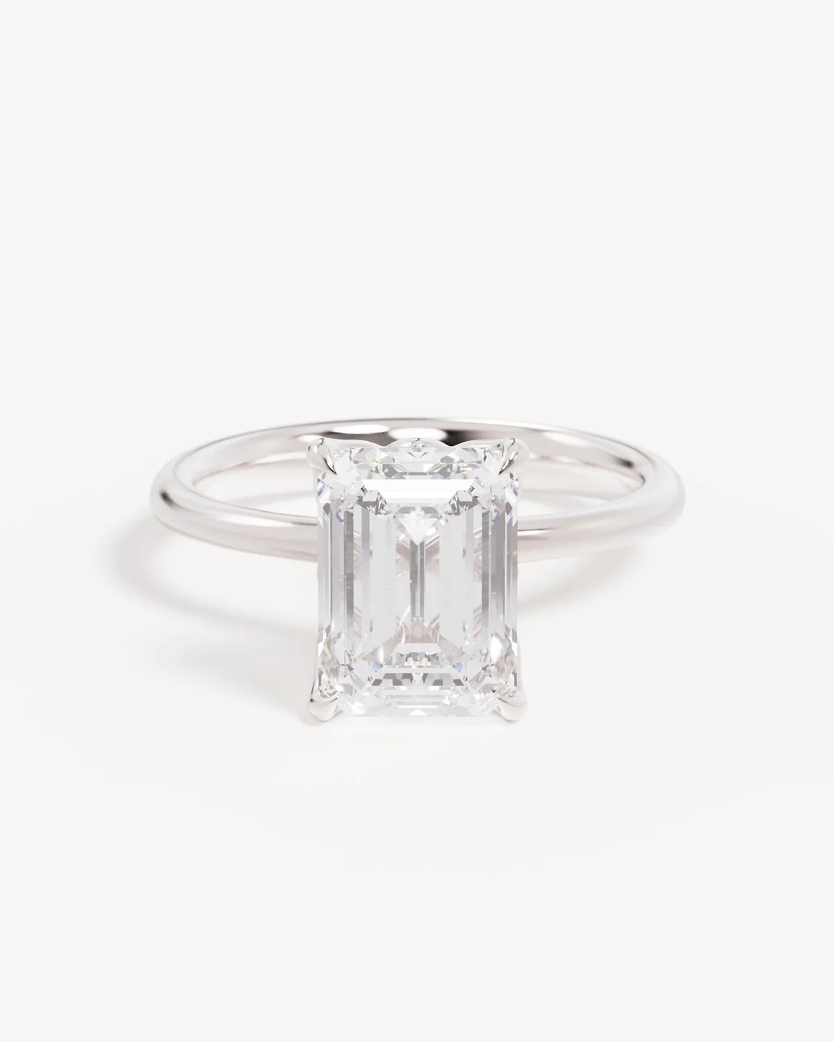 18k Solid White Gold Lotus Solitaire Engagement Ring - Emerald 3ct