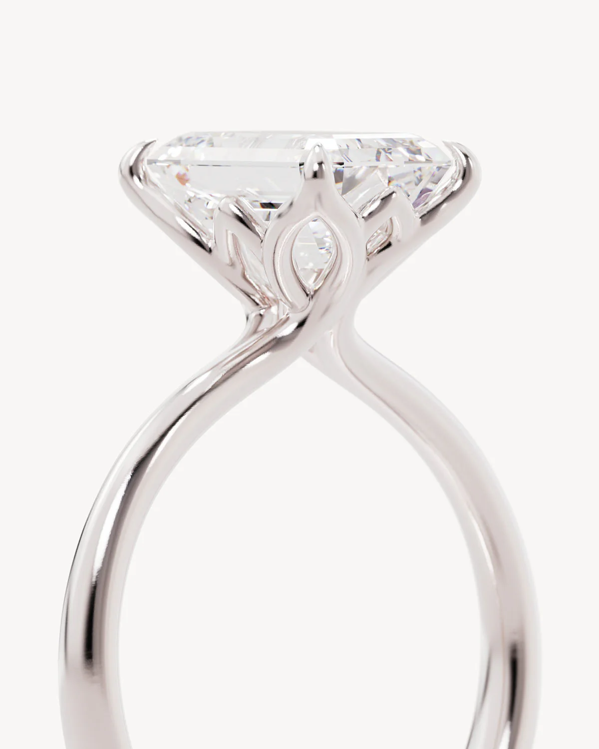 18k Solid White Gold Lotus Solitaire Engagement Ring - Emerald 3ct - Image 3