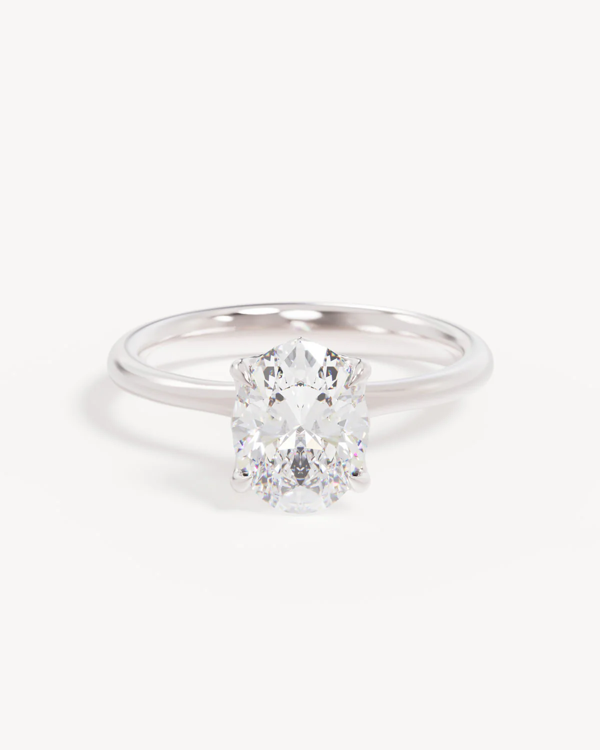 18k Solid White Gold Lotus Solitaire Engagement - Oval 1.5ct