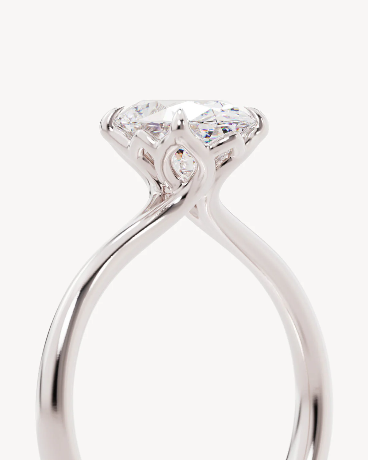 18k Solid White Gold Lotus Solitaire Engagement - Oval 1.5ct - Image 3