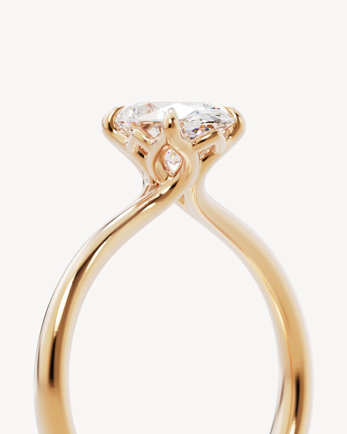18k Solid Gold Lotus Solitaire Engagement Ring - Oval - Image 3