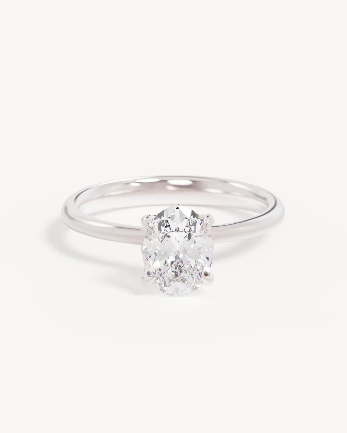 18k Solid White Gold Lotus Solitaire Engagement Ring - Oval