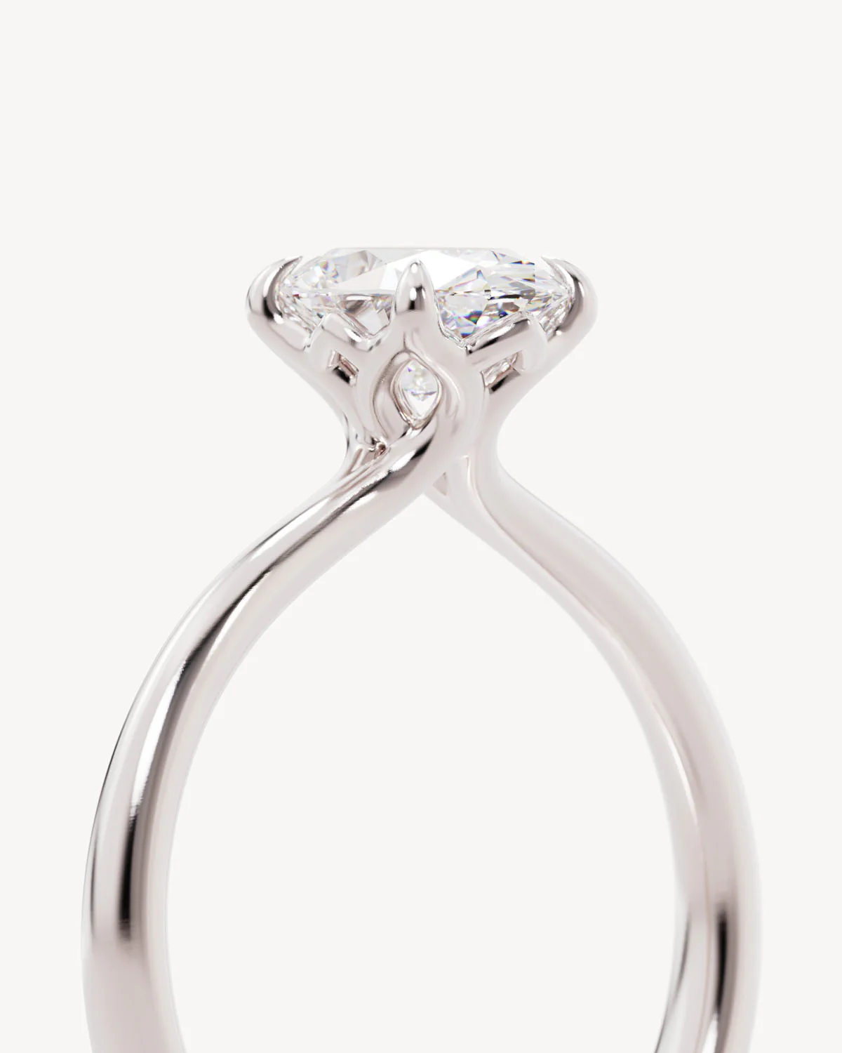 18k Solid White Gold Lotus Solitaire Engagement Ring - Oval - Image 3