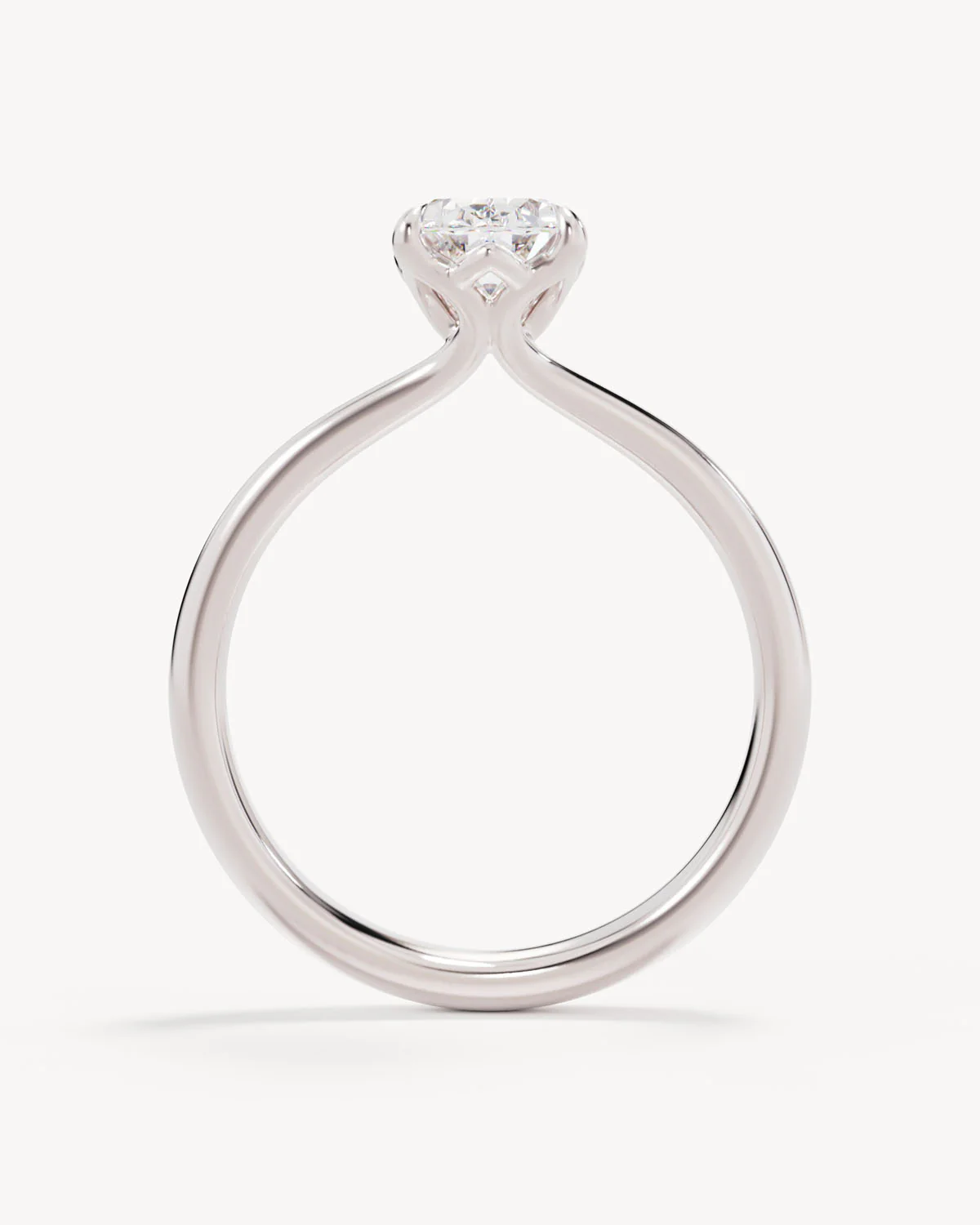 18k Solid White Gold Lotus Solitaire Engagement Ring - Oval - Image 4