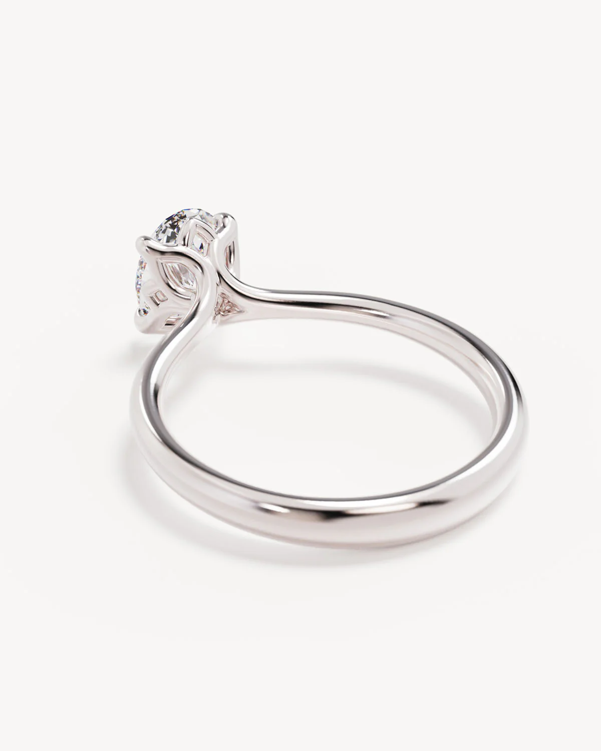 18k Solid White Gold Lotus Solitaire Engagement Ring - Oval - Image 5