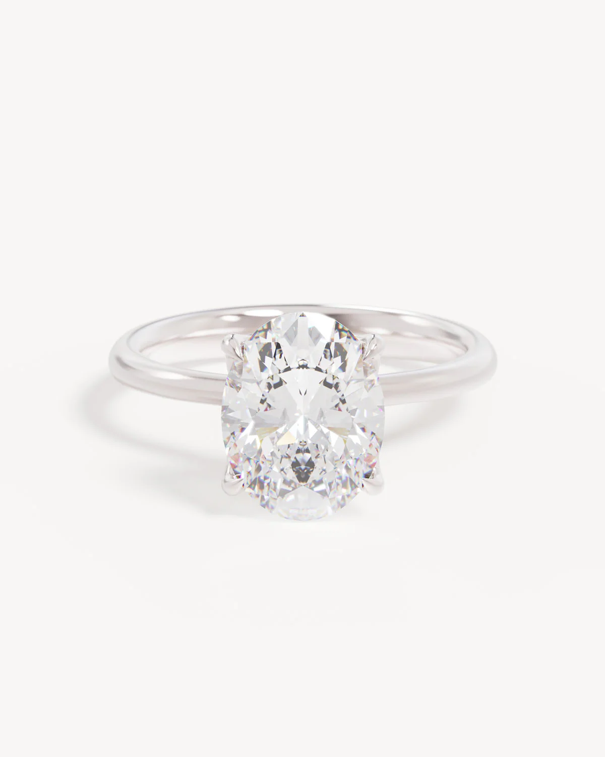 18k Solid White Gold Lotus Solitaire Engagement Ring - Oval 2.5ct