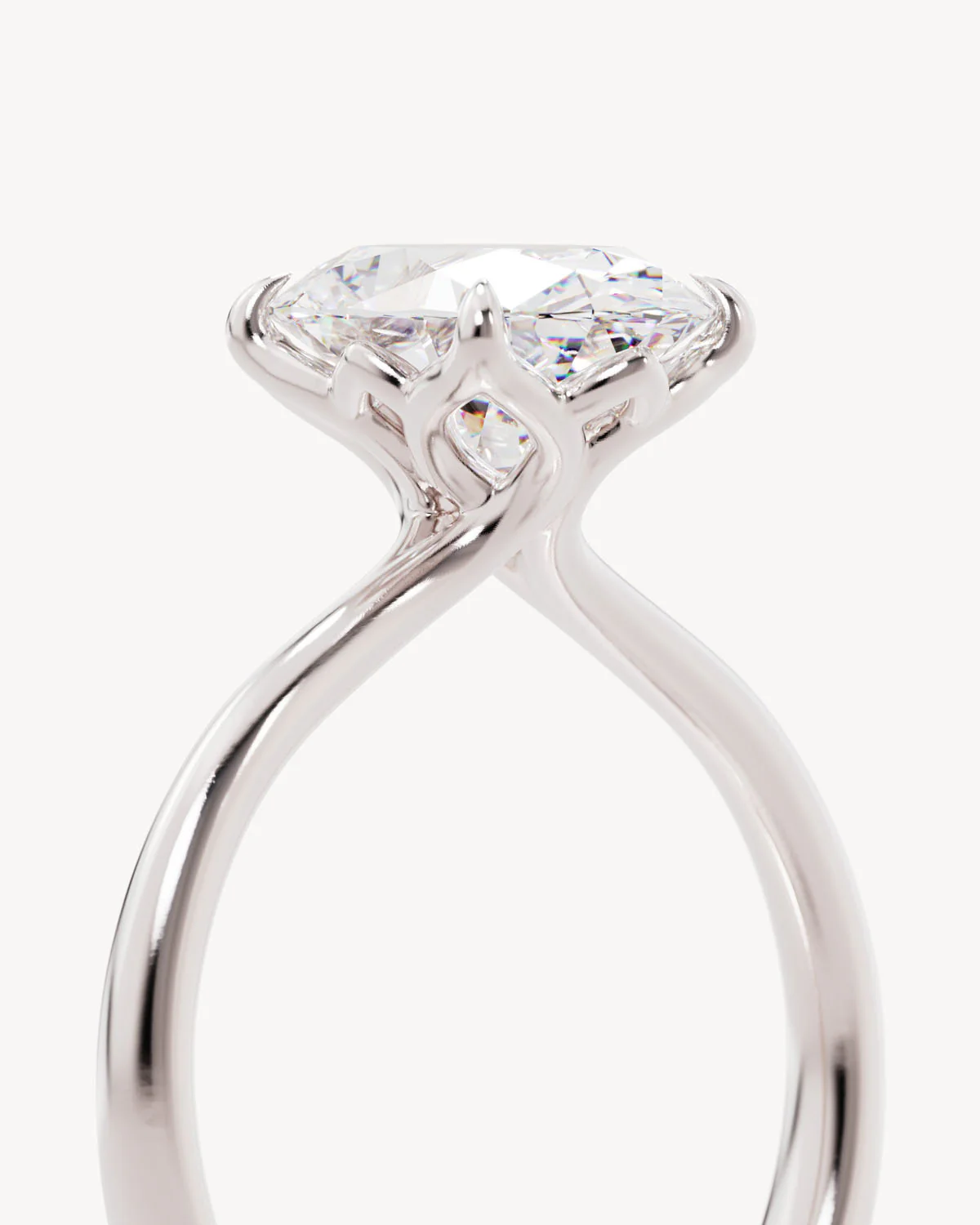 18k Solid White Gold Lotus Solitaire Engagement Ring - Oval 2.5ct - Image 3