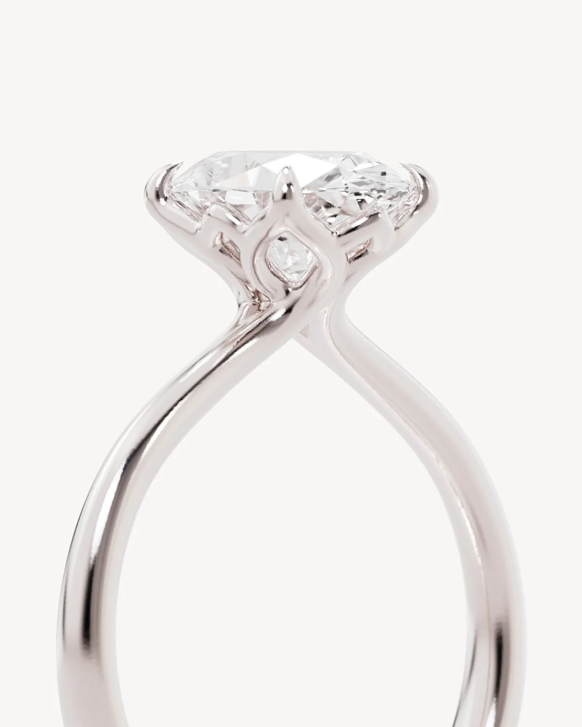18k Solid White Gold Lotus Solitaire Engagement Ring - Oval 2ct - Image 3