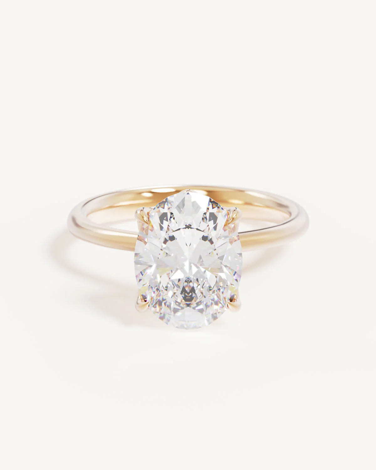 18k Solid Gold Lotus Solitaire Engagement Ring - Oval 3ct