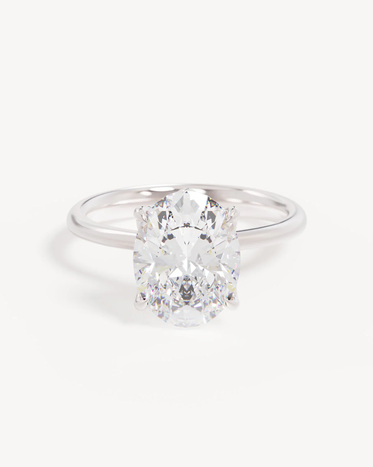 18k Solid White Gold Lotus Solitaire Engagement Ring - Oval 3ct