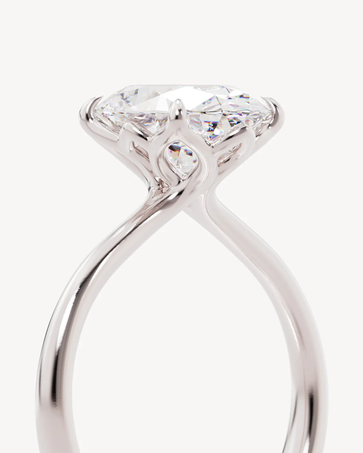 18k Solid White Gold Lotus Solitaire Engagement Ring - Oval 3ct - Image 3