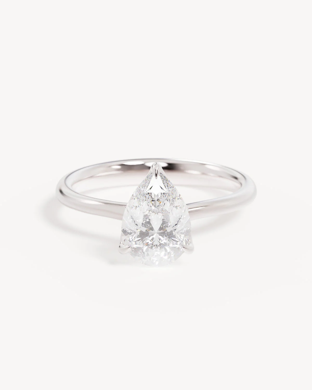 18k Solid White Gold Lotus Solitaire Engagement Ring - Pear 1.5ct