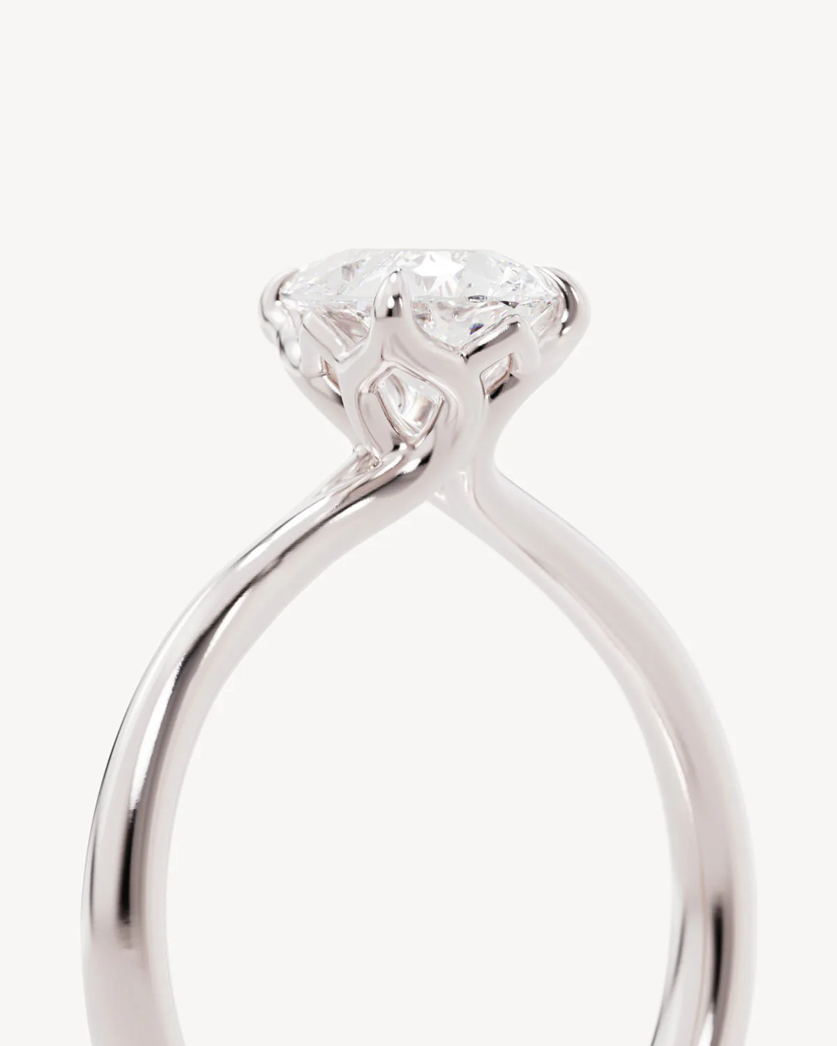 18k Solid White Gold Lotus Solitaire Engagement Ring - Pear - Image 3
