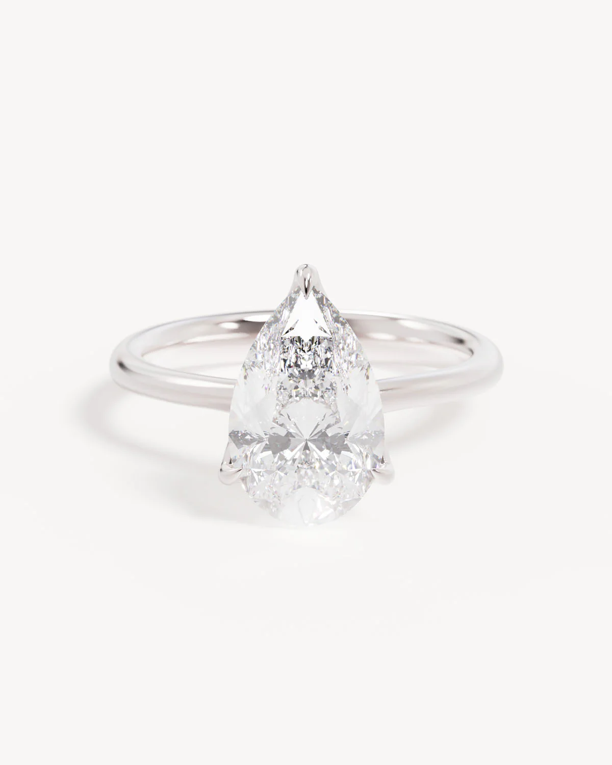 18k Solid White Gold Lotus Solitaire Engagement Ring - Pear 2.5ct