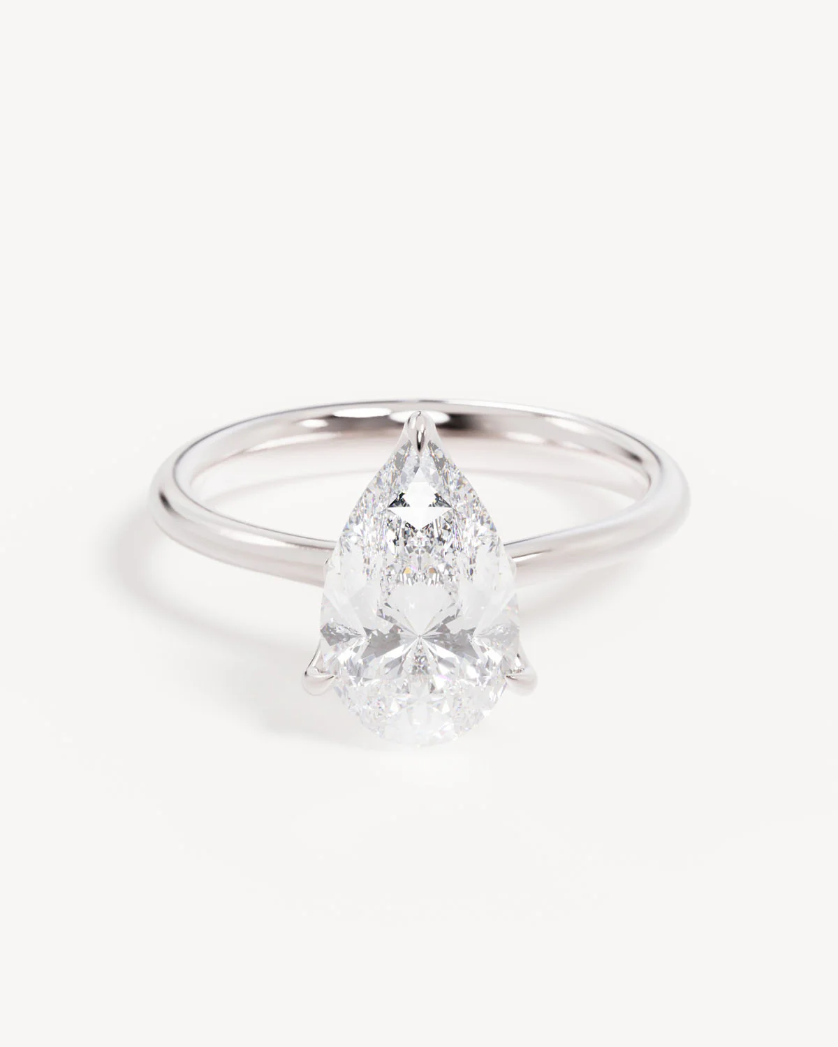 18k Solid White Gold Lotus Solitaire Engagement Ring - Pear 2ct