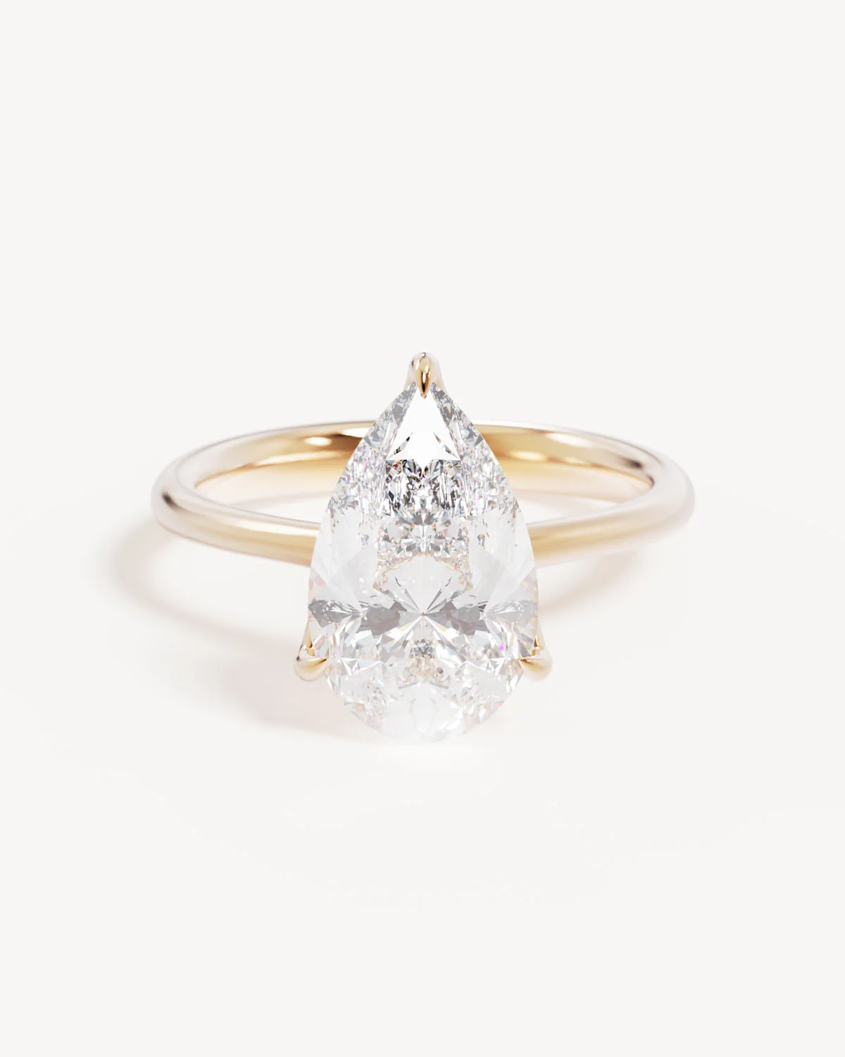 18k Solid Gold Lotus Solitaire Engagement Ring - Pear 3ct