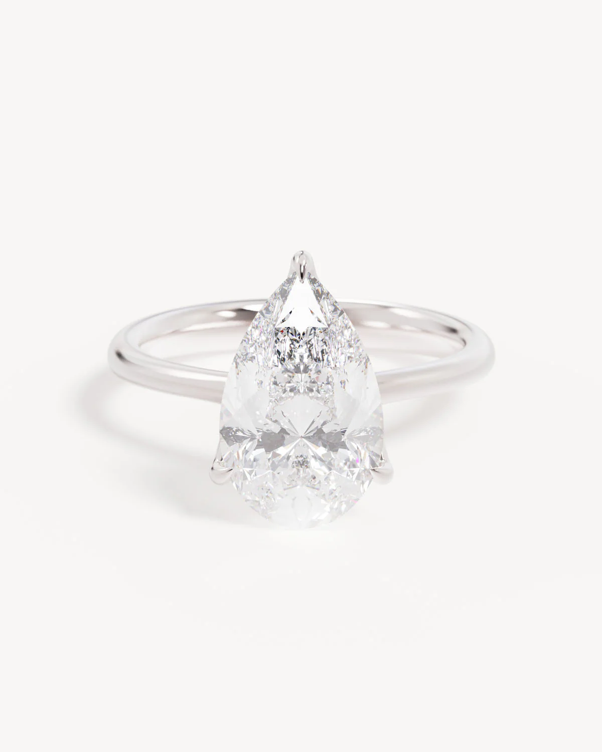 18k Solid White Gold Lotus Solitaire Engagement Ring - Pear 3ct