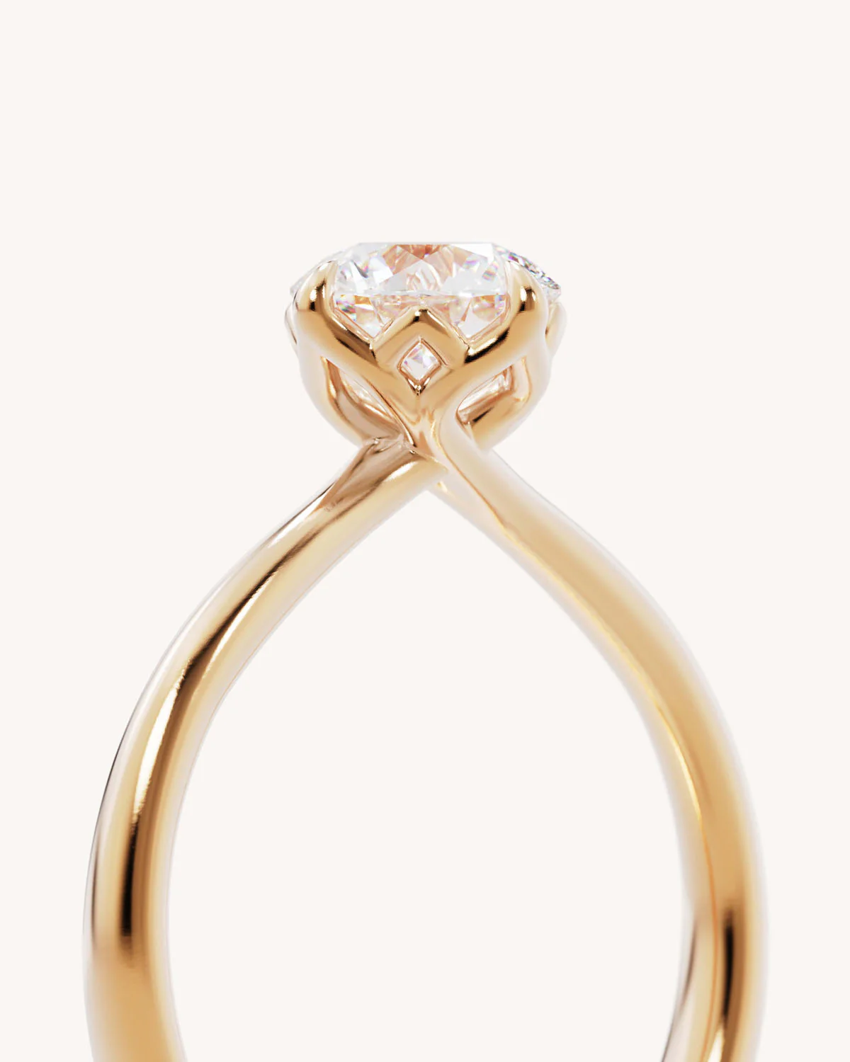 18k Solid Gold Lotus Solitaire Engagement Ring - Round - Image 3