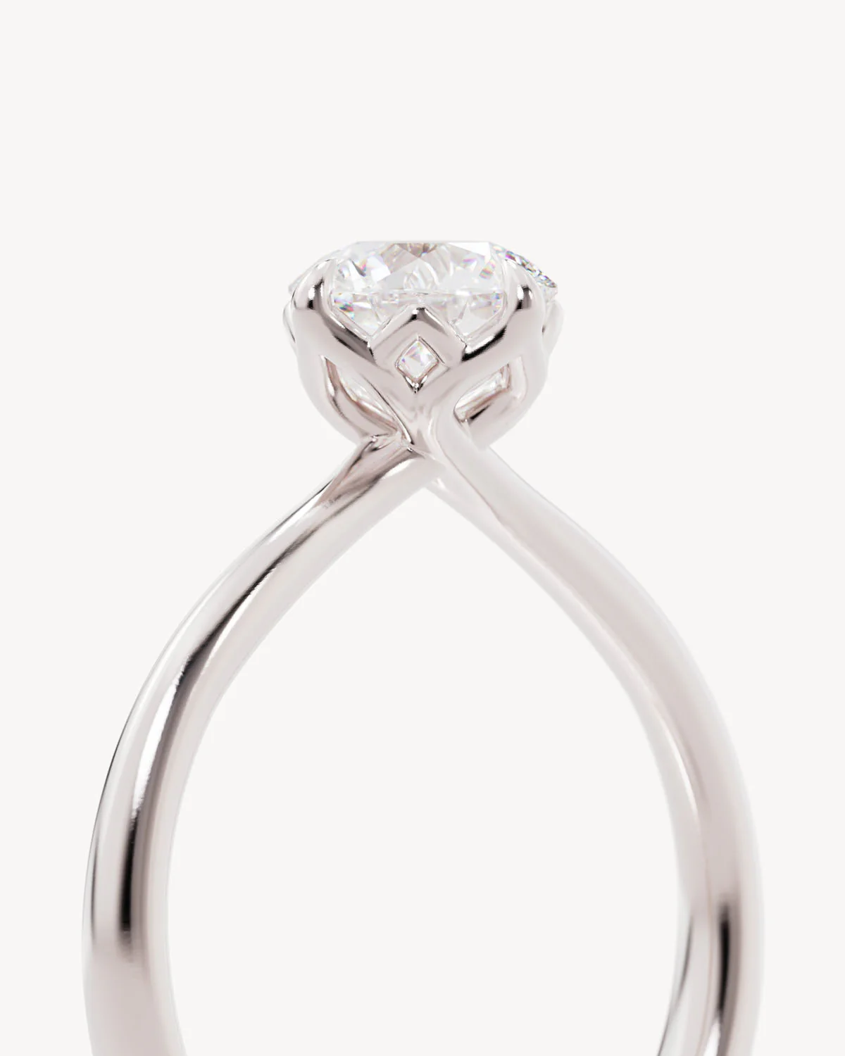 18k Solid White Gold Lotus Solitaire Engagement Ring - Round - Image 3
