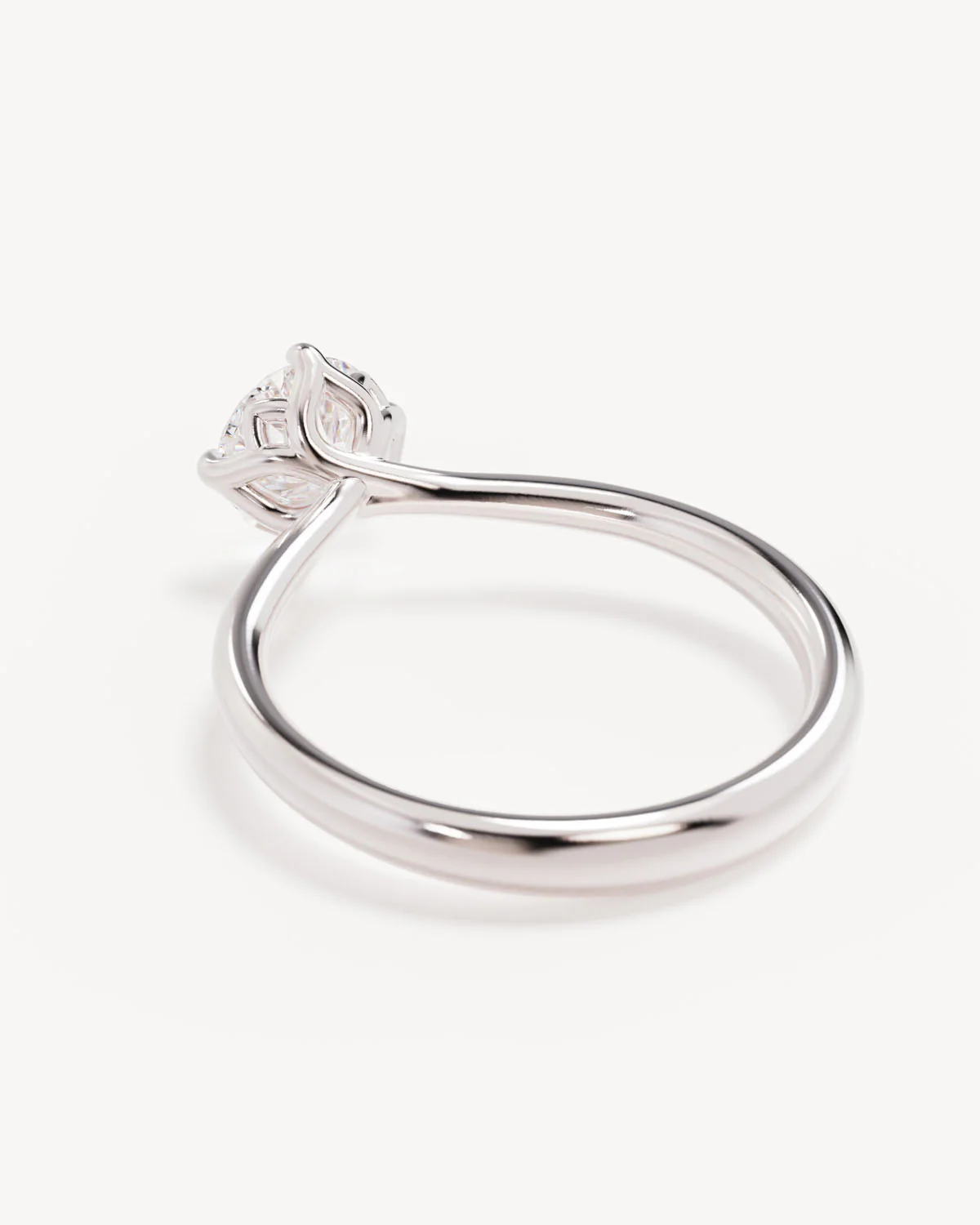 18k Solid White Gold Lotus Solitaire Engagement Ring - Round - Image 5