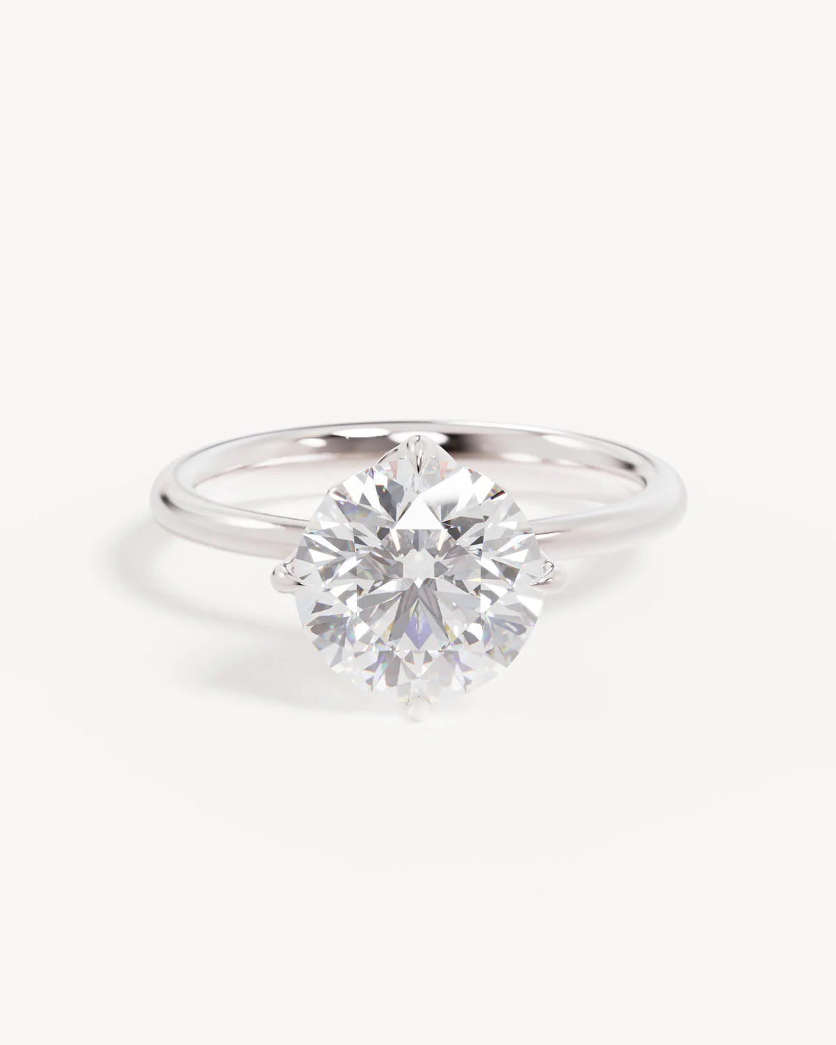 18k Solid White Gold Lotus Solitaire Engagement Ring - Round 2.5ct