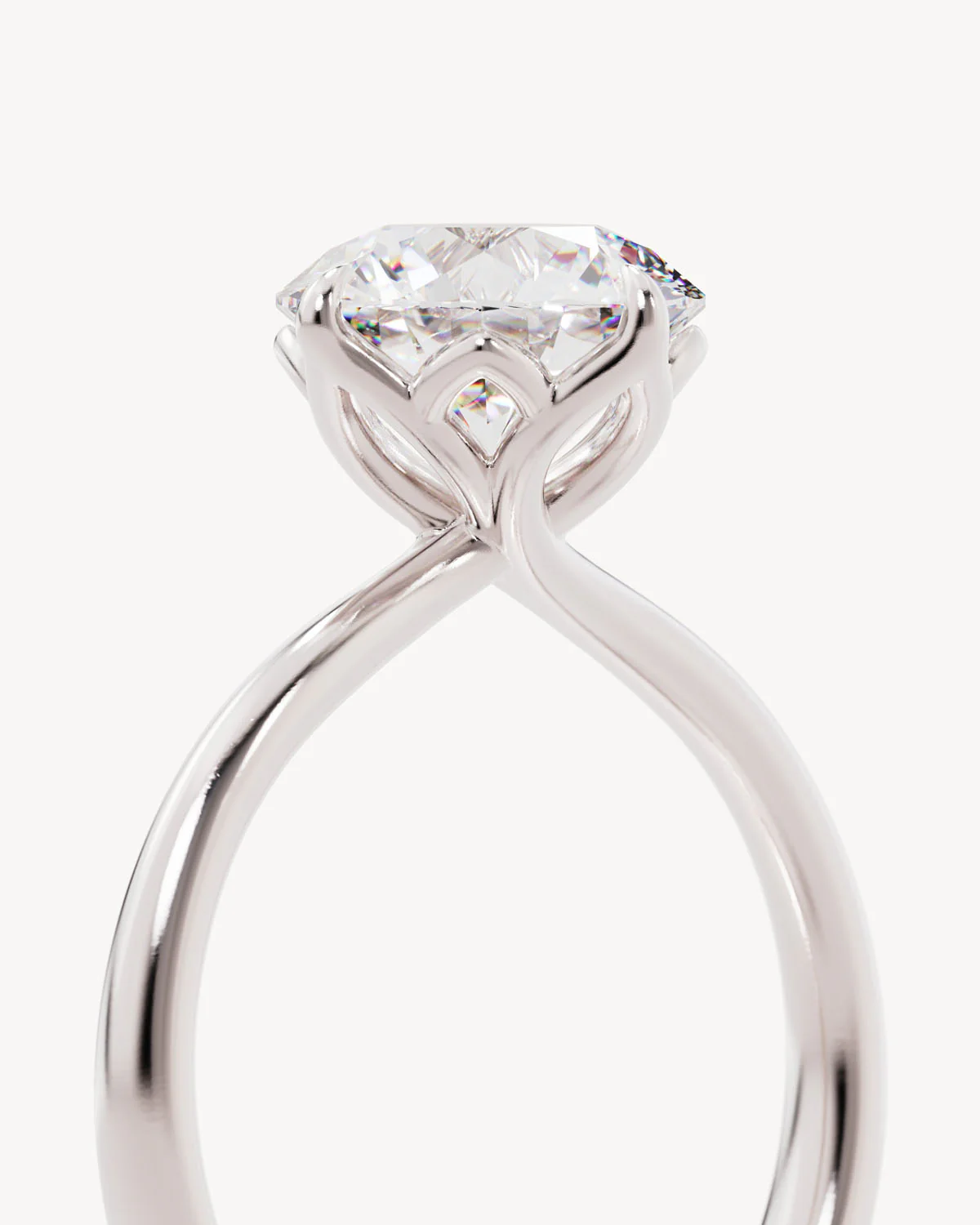 18k Solid White Gold Lotus Solitaire Engagement Ring - Round 2.5ct - Image 3