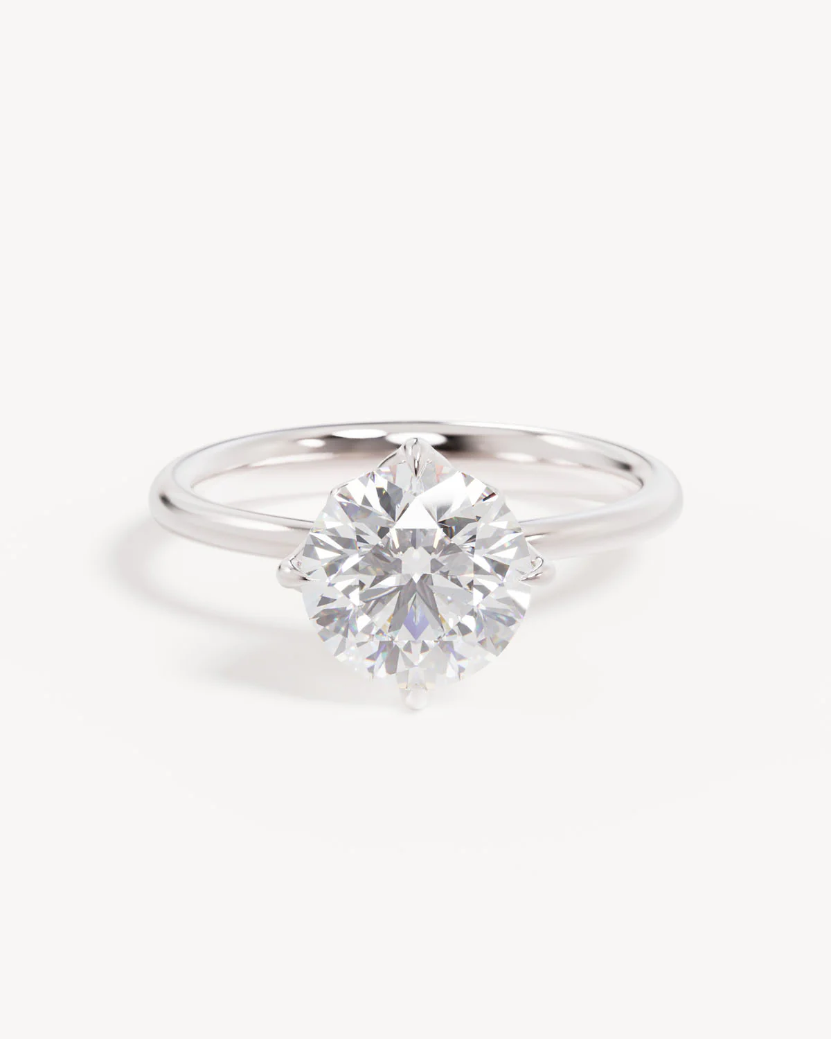 18k Solid White Gold Lotus Solitaire Engagement Ring - Round 2ct