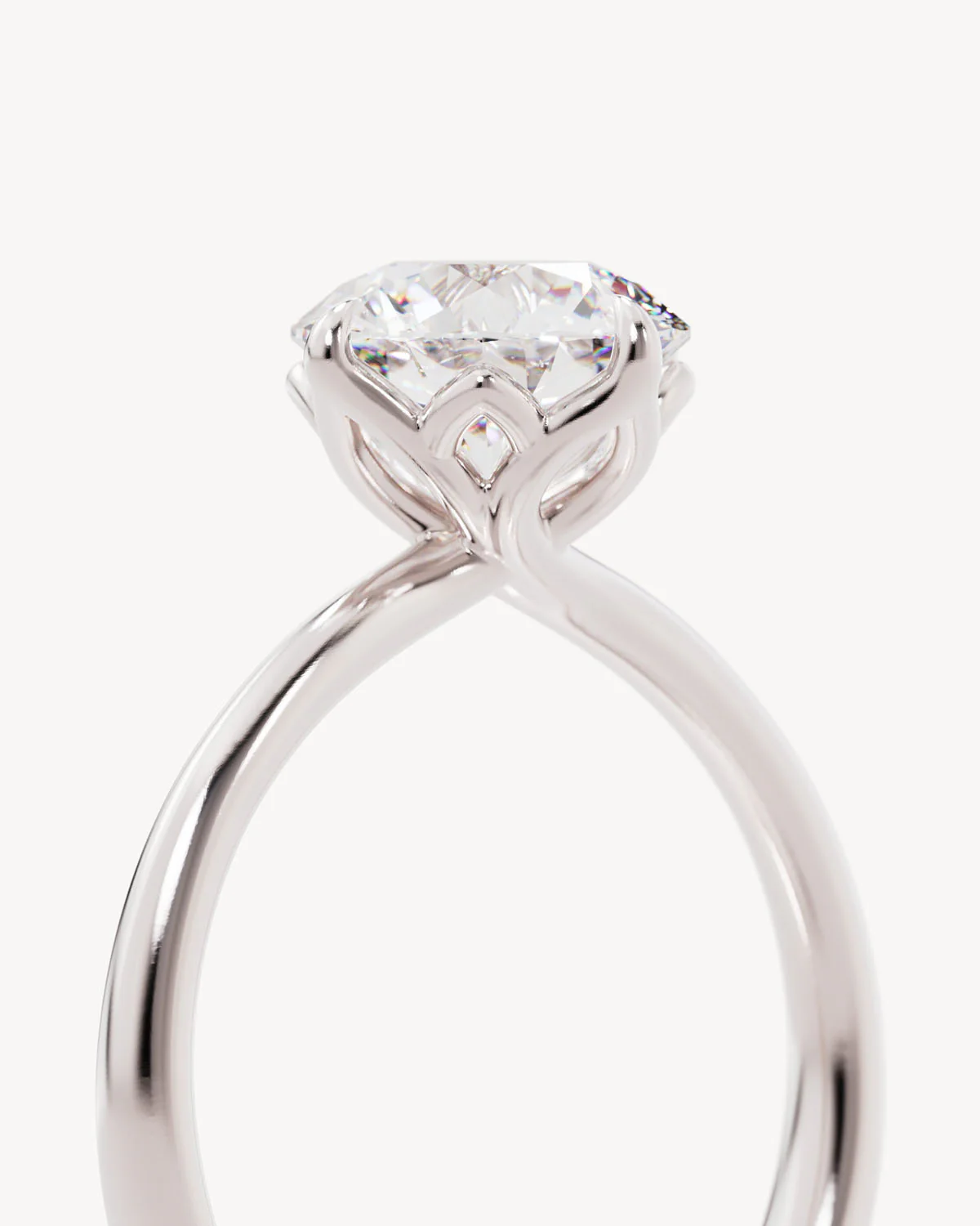 18k Solid White Gold Lotus Solitaire Engagement Ring - Round 2ct - Image 3