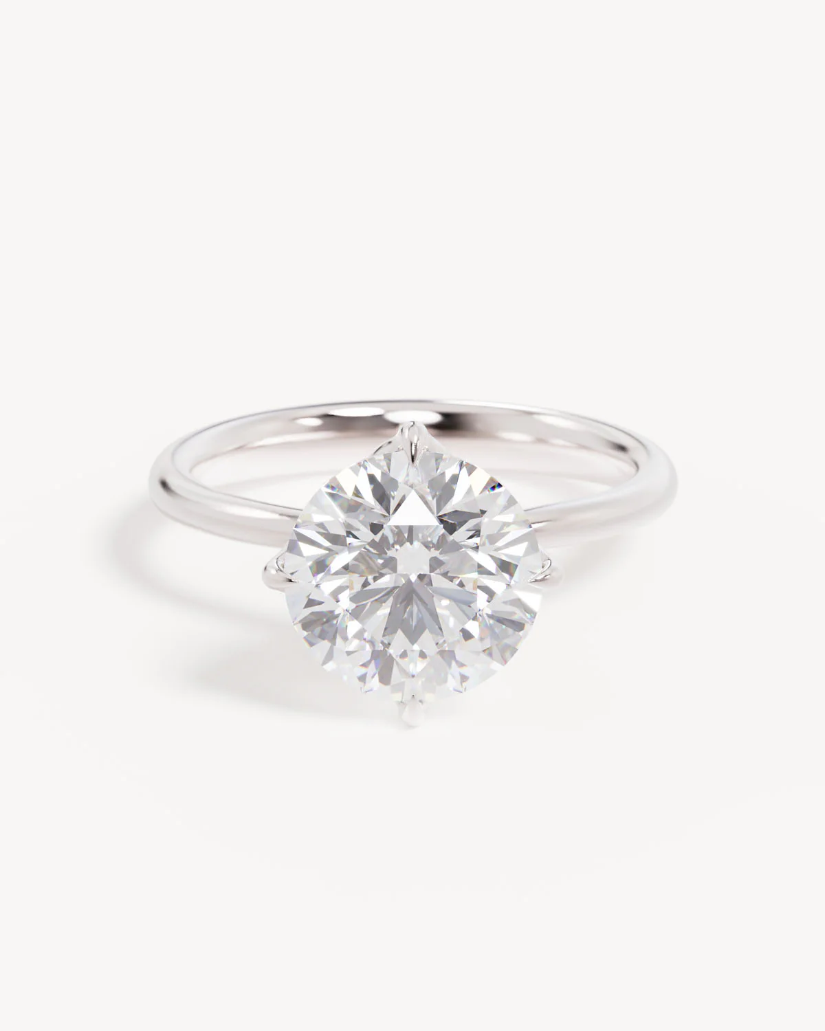 18k Solid White Gold Lotus Solitaire Engagement Ring - Round 3ct