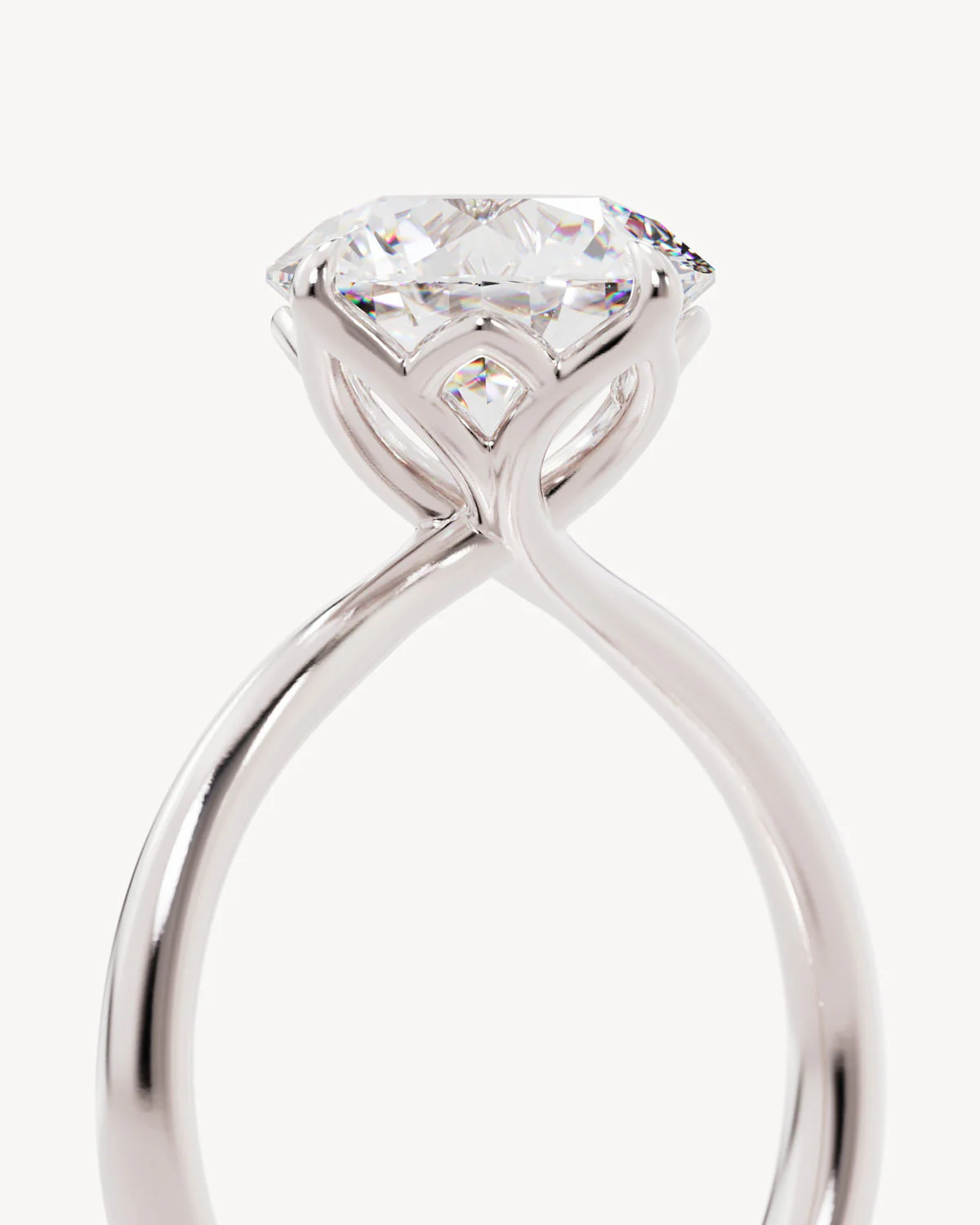 18k Solid White Gold Lotus Solitaire Engagement Ring - Round 3ct - Image 3