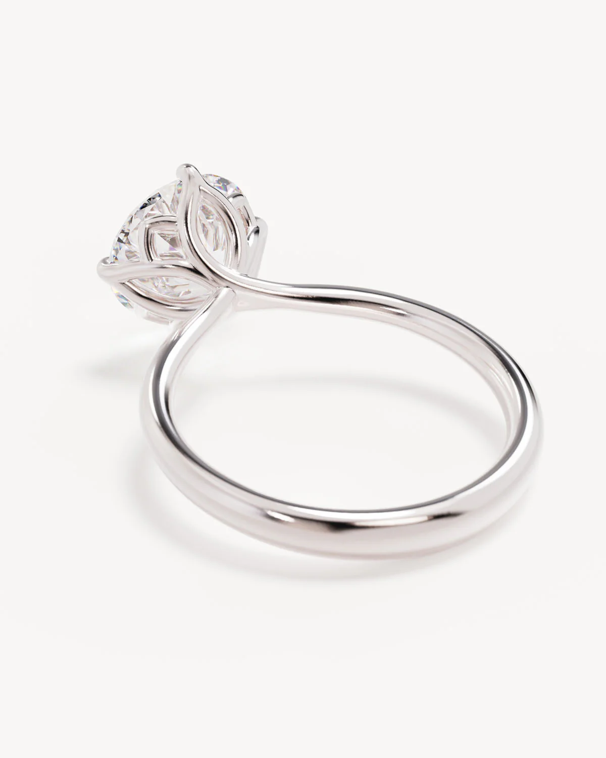 18k Solid White Gold Lotus Solitaire Engagement Ring - Round 3ct - Image 5