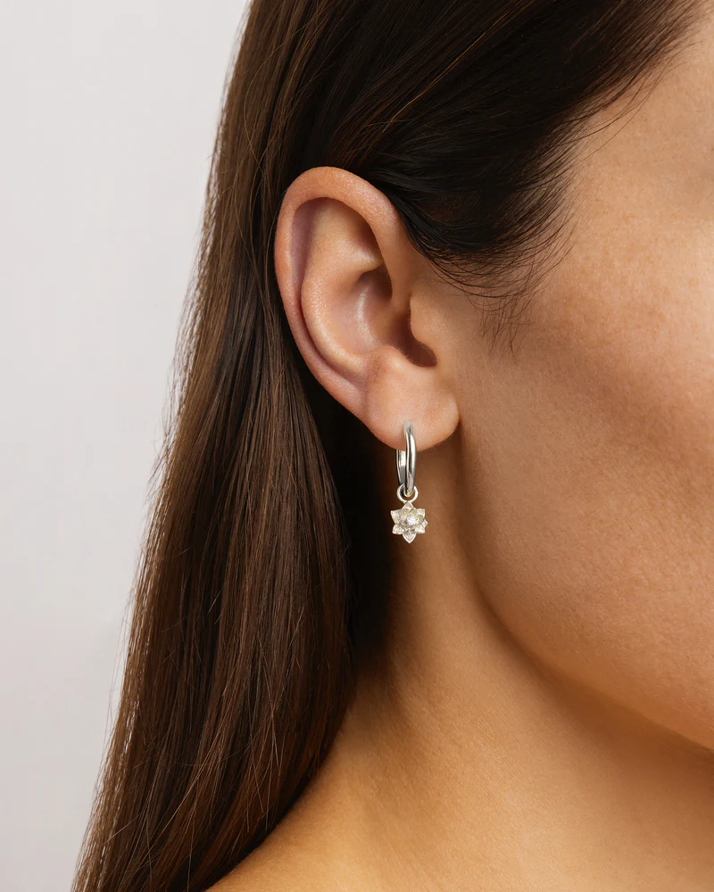 Sterling Silver Bloom Within Lotus Hoops - Image 2