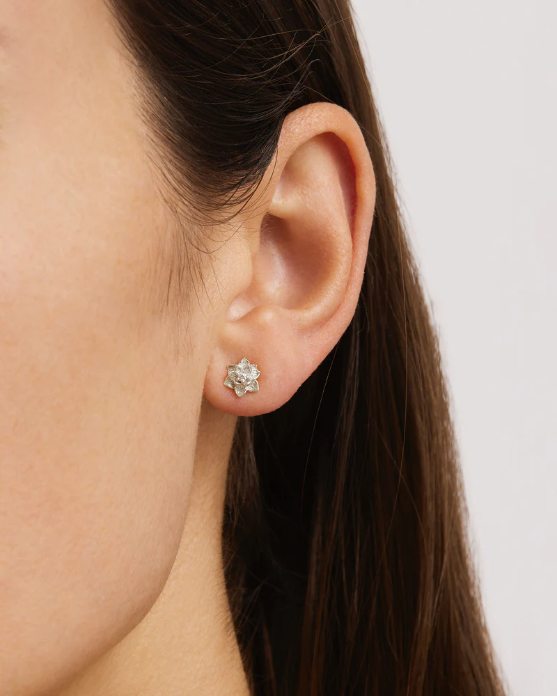 Sterling Silver Bloom Within Lotus Stud Earrings - Image 2