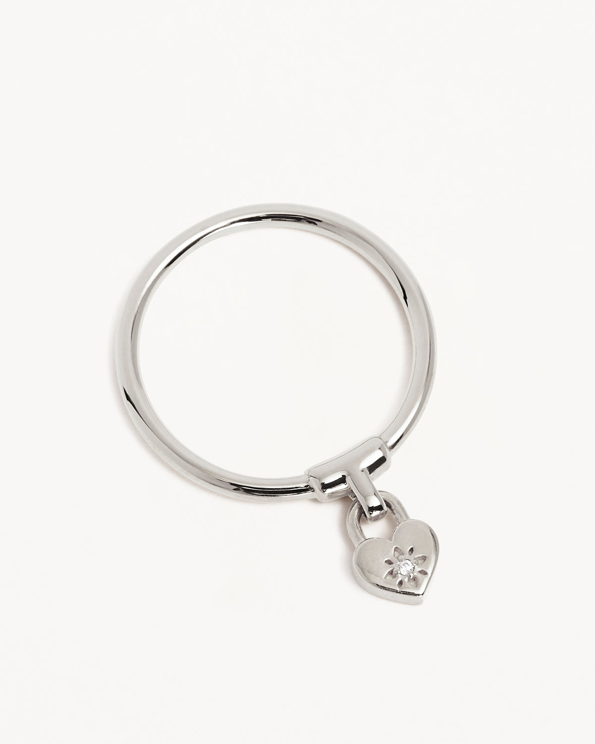 Sterling Silver Crystal Lotus Heart Padlock Ring - Image 3