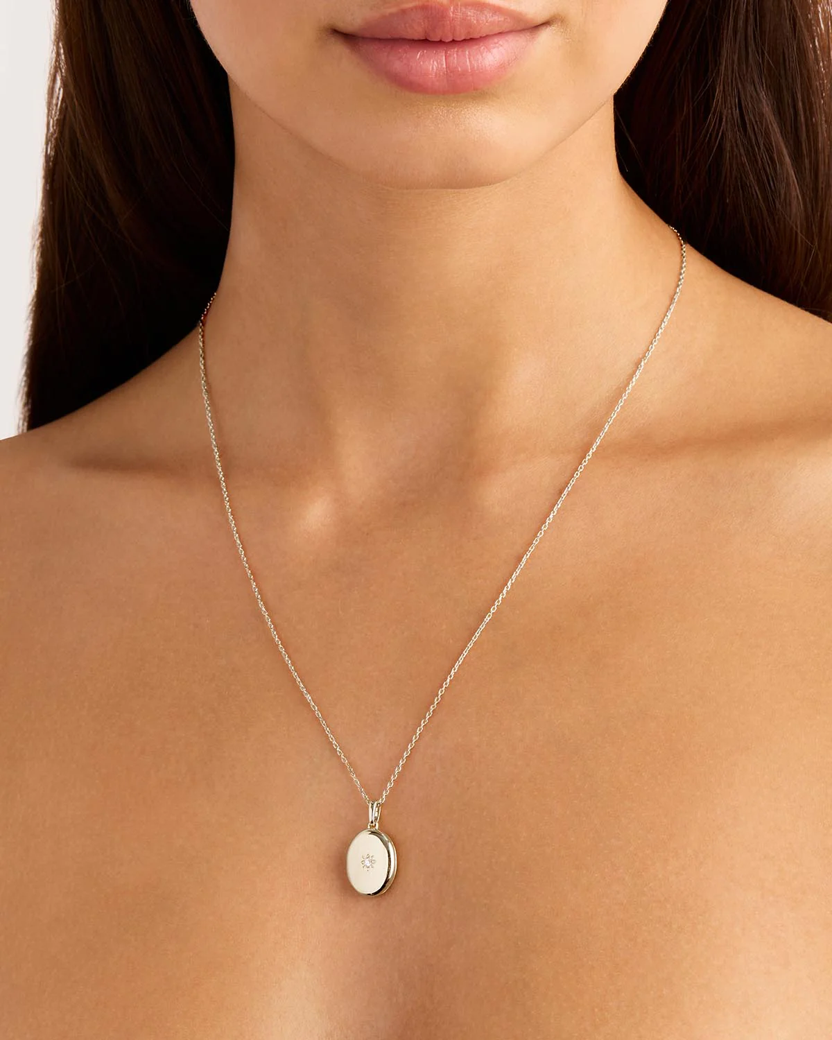 Sterling Silver 18" Rounded Lotus Locket Necklace - Image 2