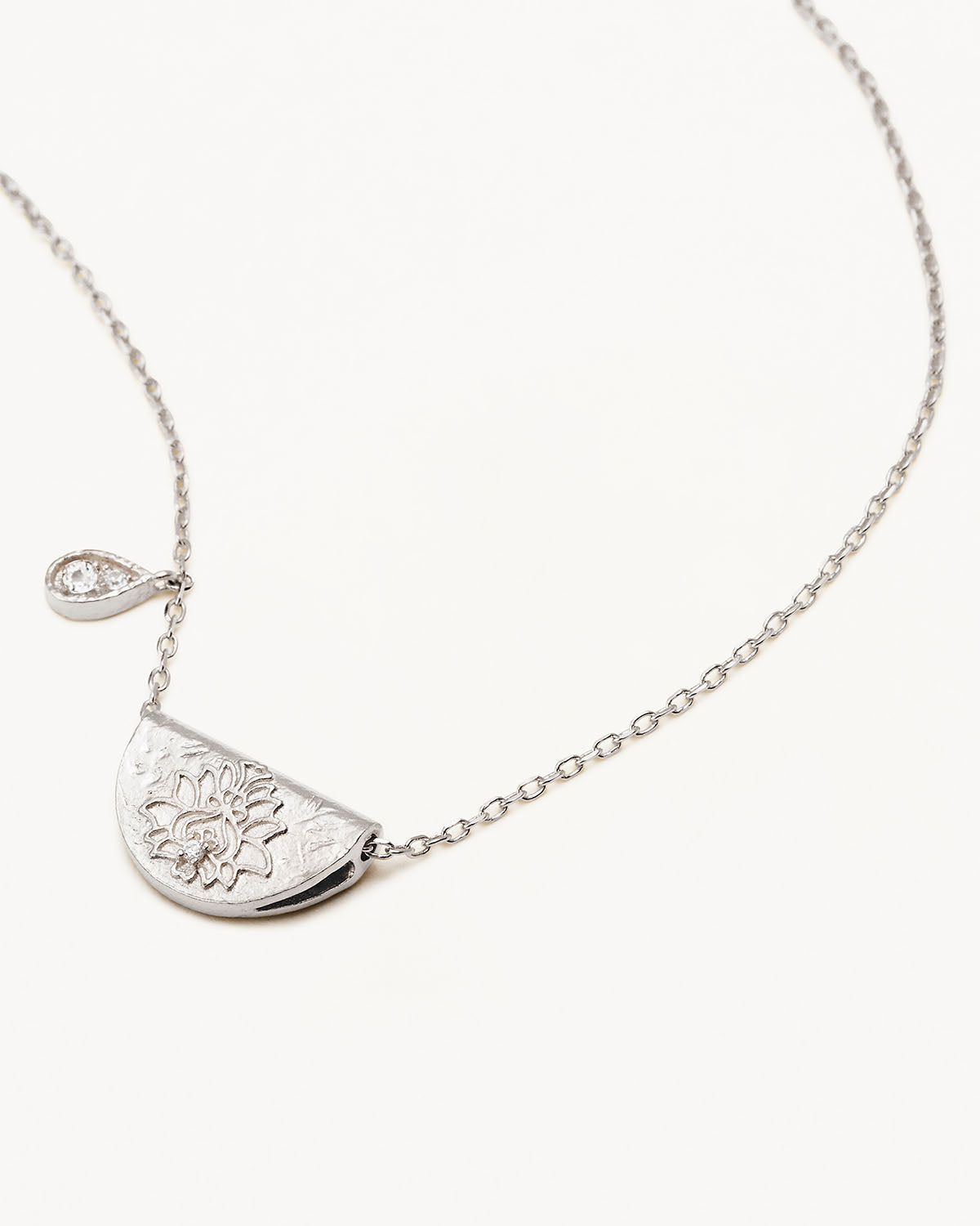 Sterling Silver Lotus Birthstone Necklace - April - White Topaz