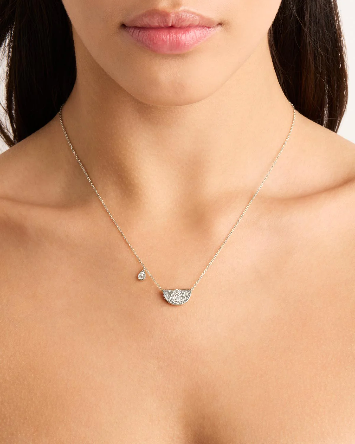 Sterling Silver Lotus Birthstone Necklace - April - White Topaz - Image 2