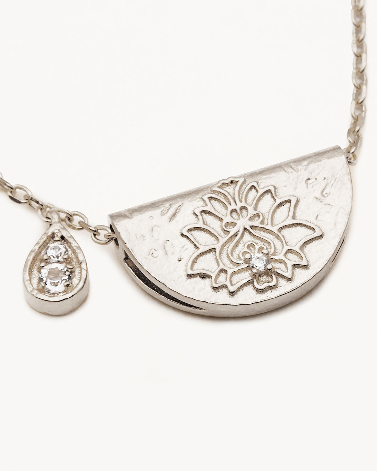 Sterling Silver Lotus Birthstone Necklace - April - White Topaz - Image 3