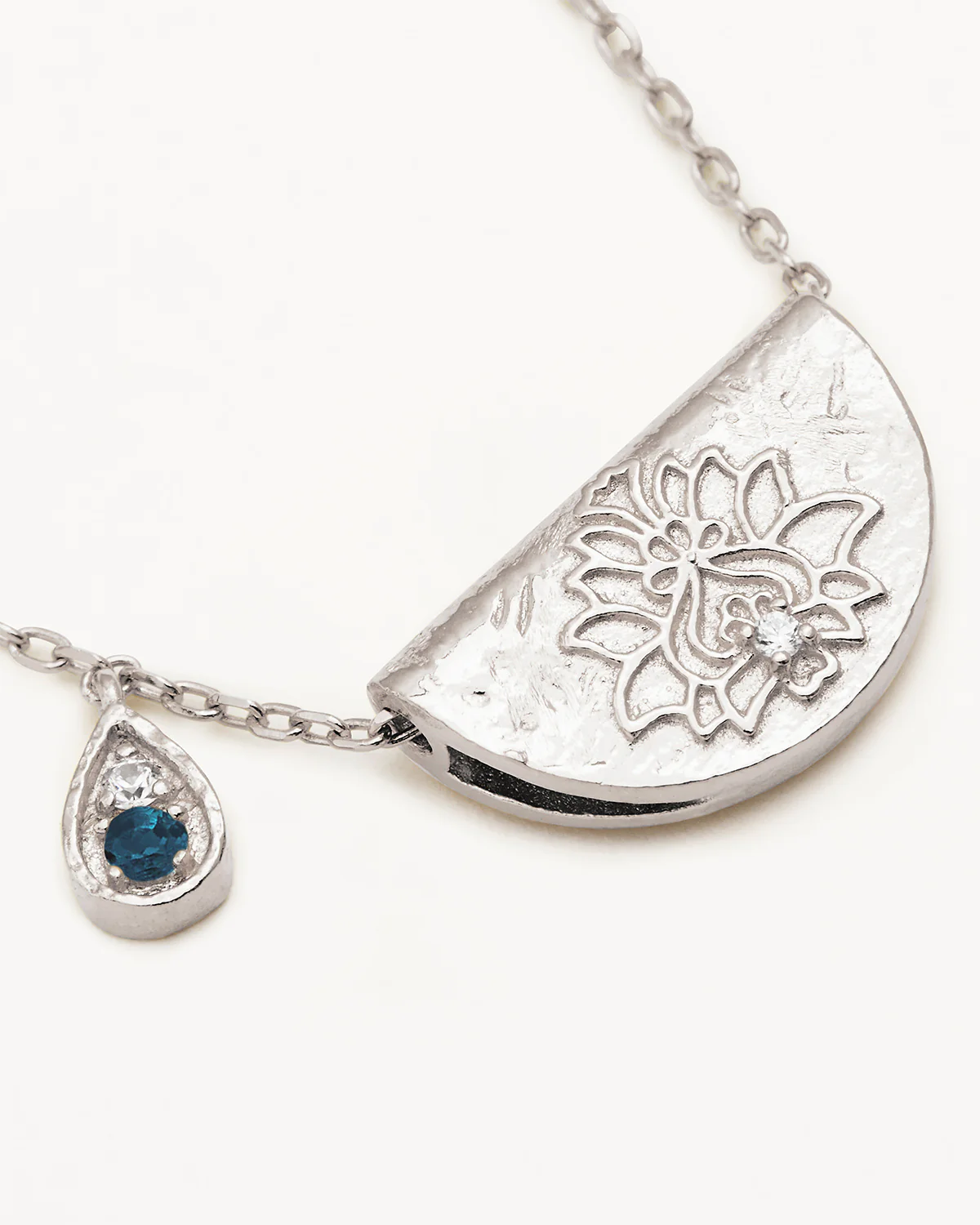 Sterling Silver Lotus Birthstone Necklace - December - Blue Topaz - Image 3