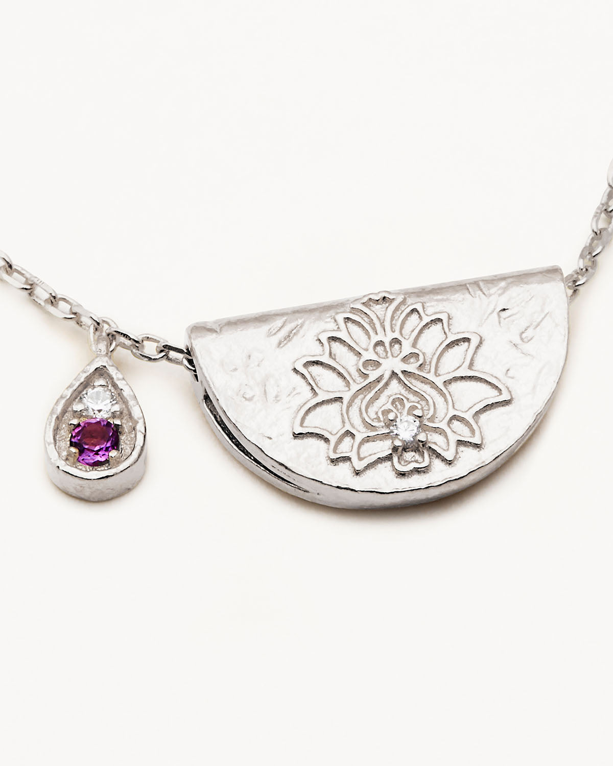 Sterling Silver Lotus Birthstone Necklace - February - Amethyst - Image 3