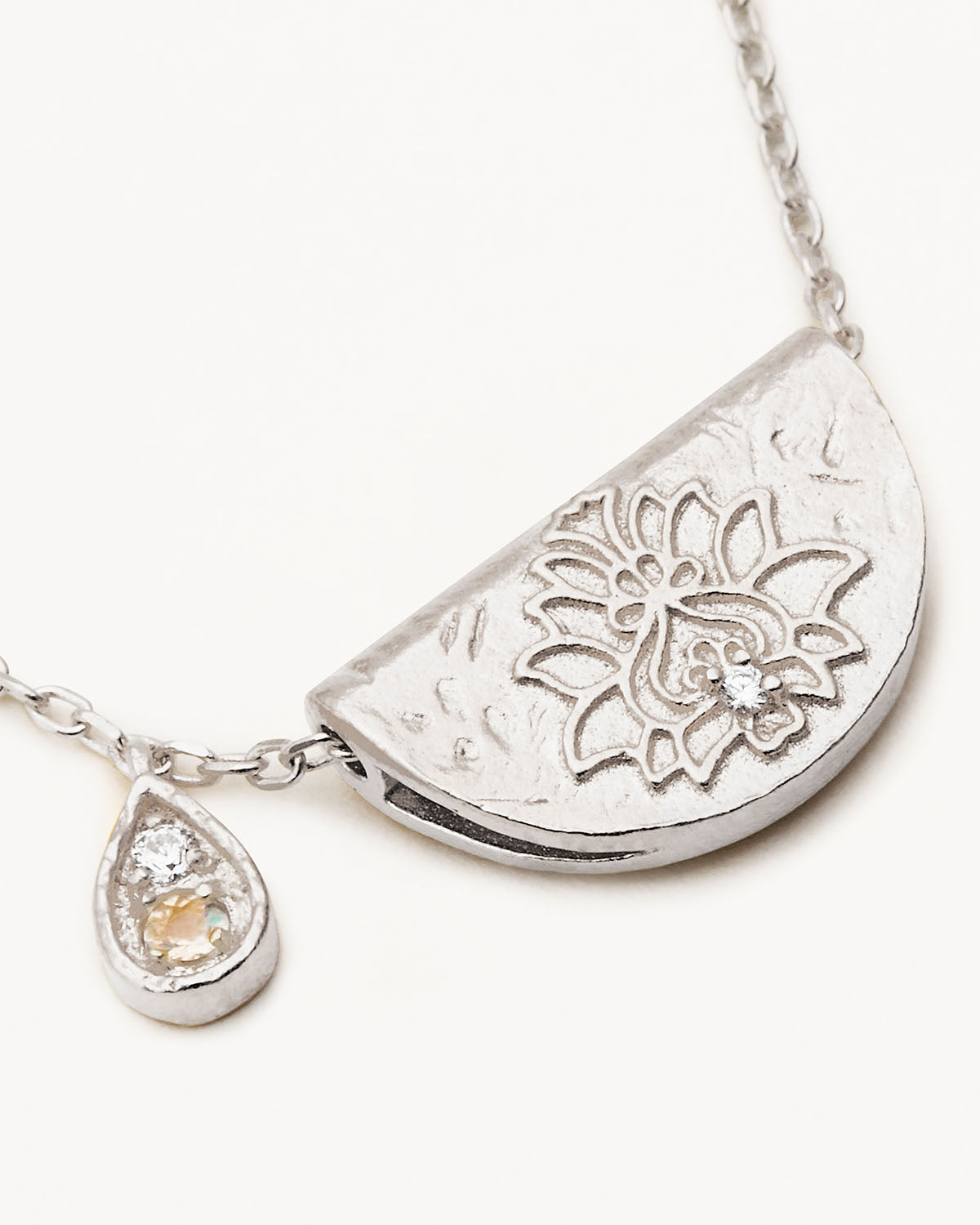 Sterling Silver Lotus Birthstone Necklace - June - Moonstone - Image 3