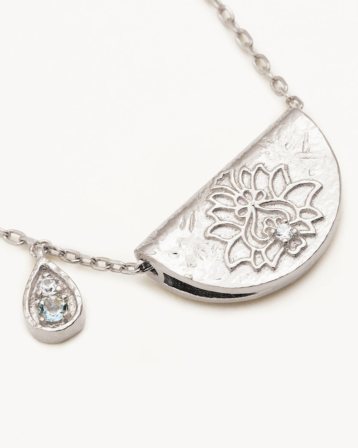 Sterling Silver Lotus Birthstone Necklace - March - Aquamarine - Image 3