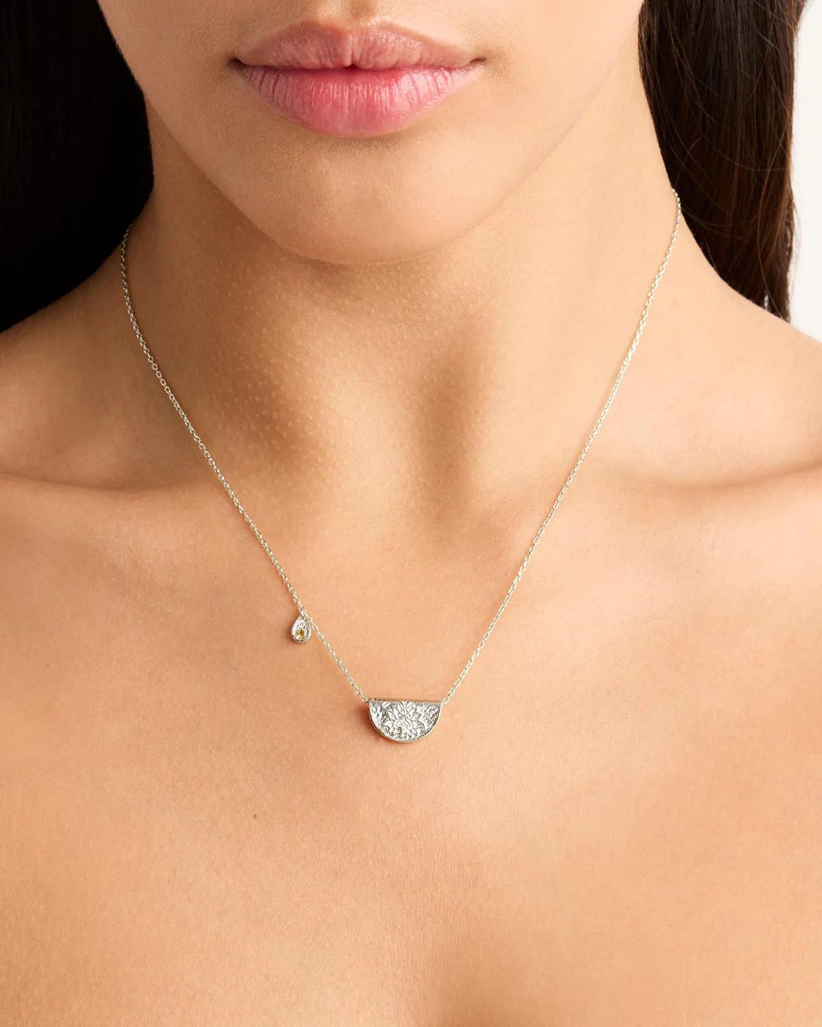 Sterling Silver Lotus Birthstone Necklace - November - Citrine - Image 2
