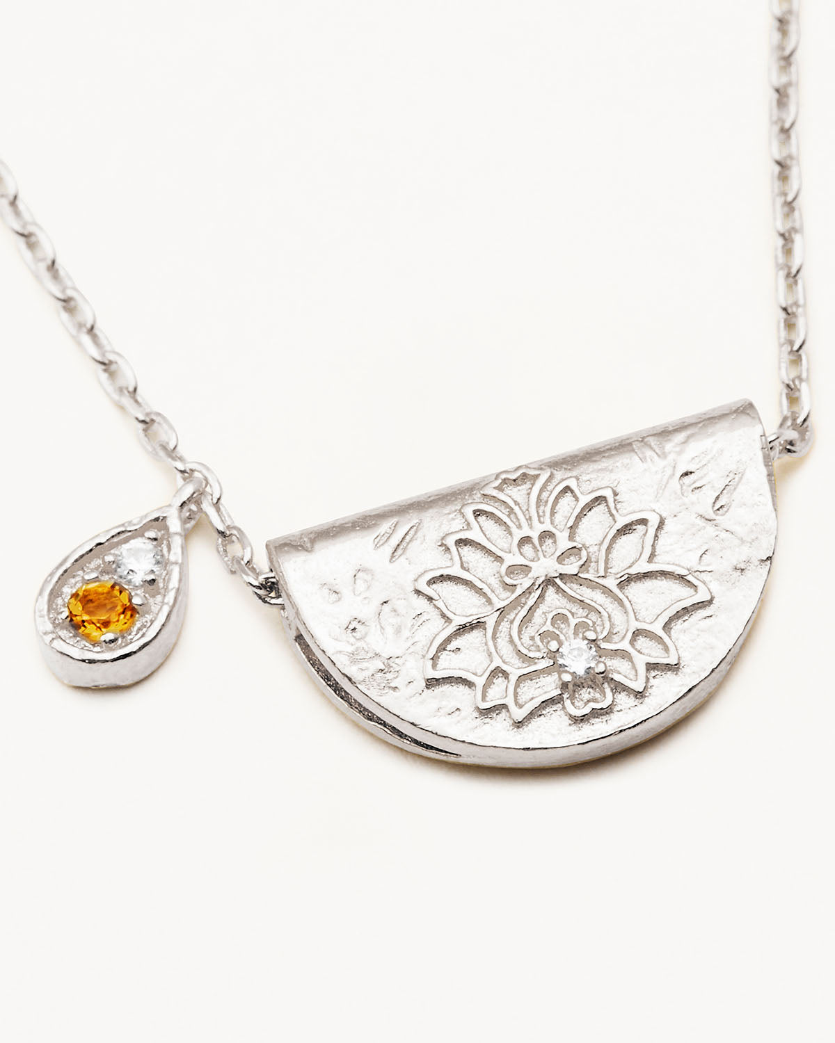 Sterling Silver Lotus Birthstone Necklace - November - Citrine - Image 3