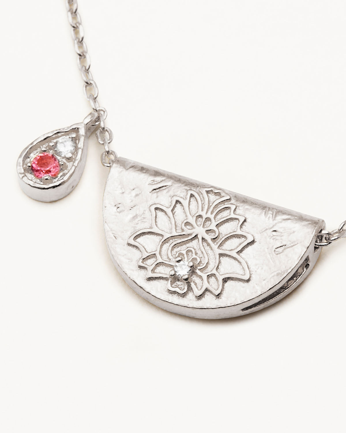 Sterling Silver Lotus Birthstone Necklace - October - Pink Tourmaline - Image 3