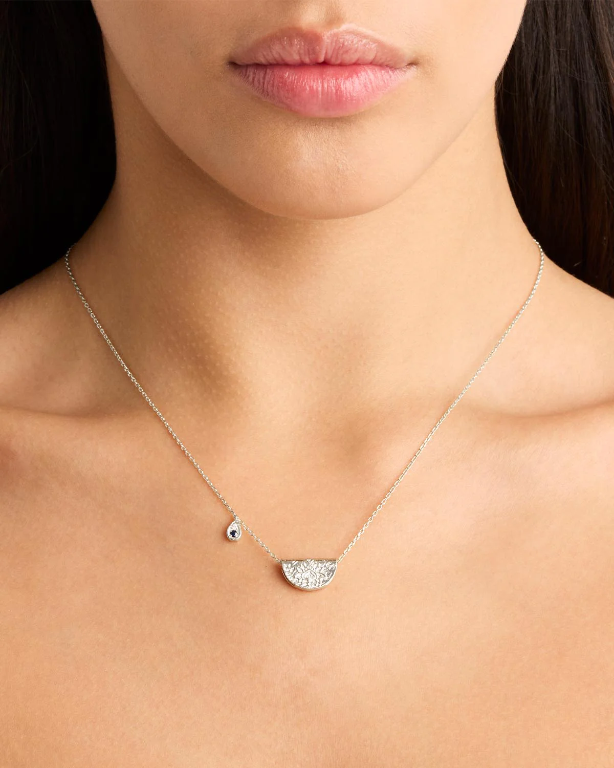 Sterling Silver Lotus Birthstone Necklace - September - Sapphire - Image 2